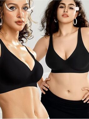 SheCurve Everyday Smooth V-Neck Wireless Bra - Black NEW